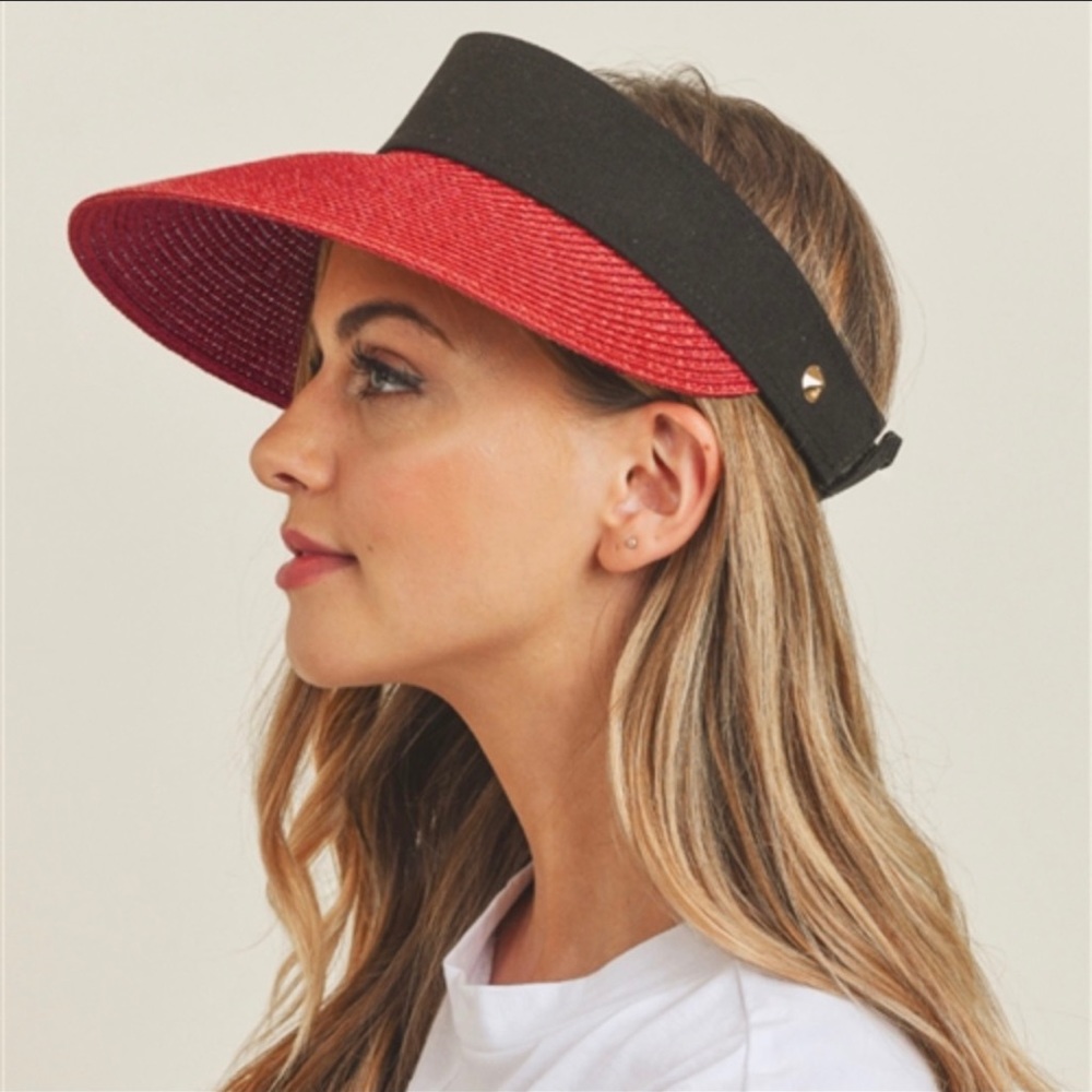 Red & black sun visor hat